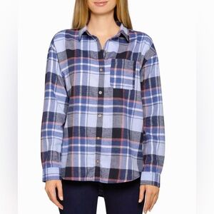 Just Polly Juniors' Plaid Button-Down Shirt Top Relaxed Fit Long Sleeve